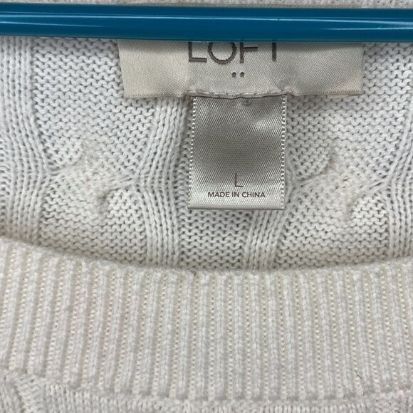 Loft Off White Crew Neck Cable Knit Sweater Size Large - Picture 3 of 10